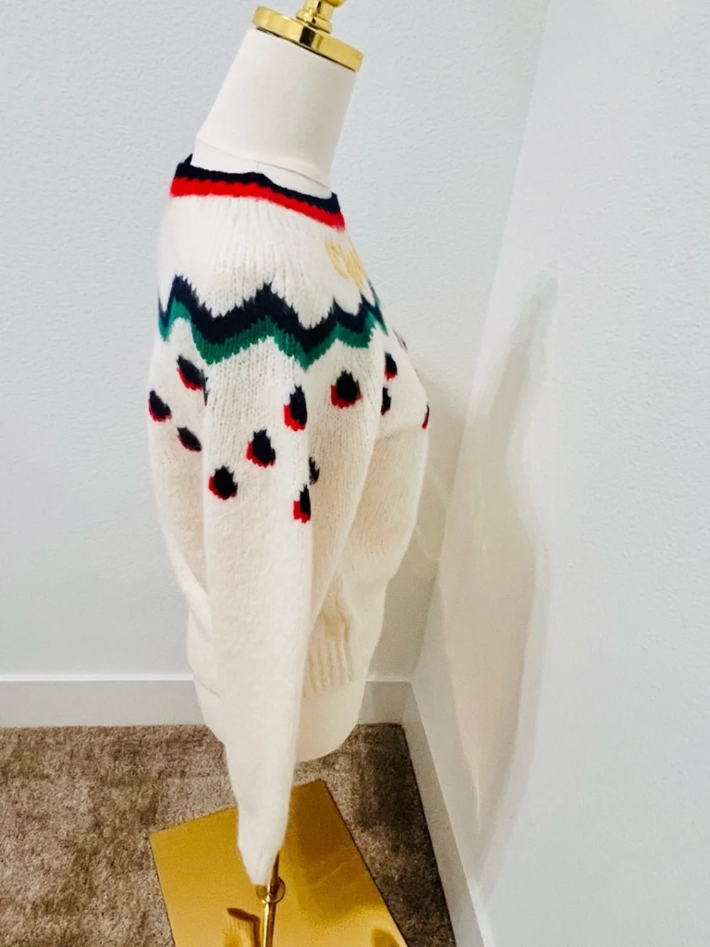 Clare V Charmant Alpaca Wool Fair Isle Sweater Cream Graphic Crewneck NWT M - Picture 7 of 9